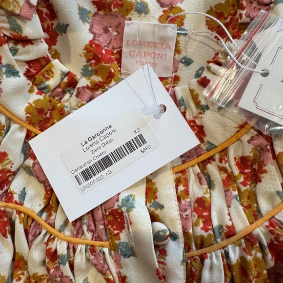 NWT Loretta Caponi Zaira Dress in ‘Garland on Cream’, Size XS - Picture 3 of 5